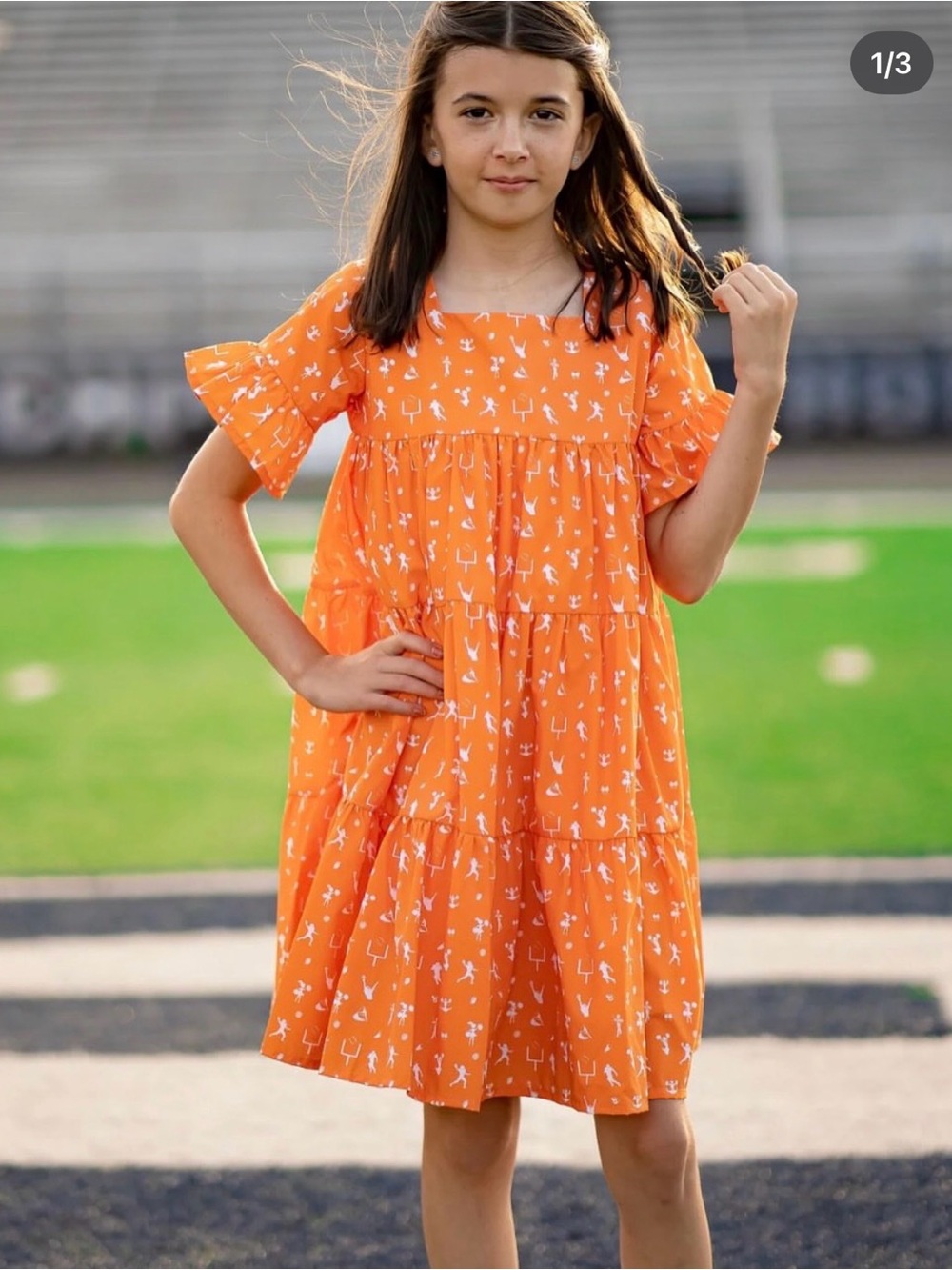 Girls Orange Tiered Game-day Dress